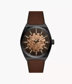FOSSIL EVERETT AUTOMATIC DARK BROWN LEATHER -AUTOMATIC