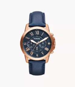 FOSSIL GRANT CRONOGRAPH NAVY LEATHER - JAPAN