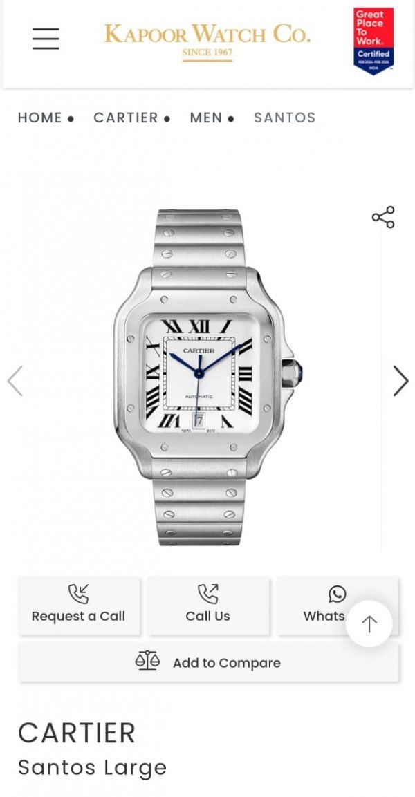 CARTIER SANTOS DE CARTIER WATCH SILVER WHITE - AUTOMATIC - Image 3